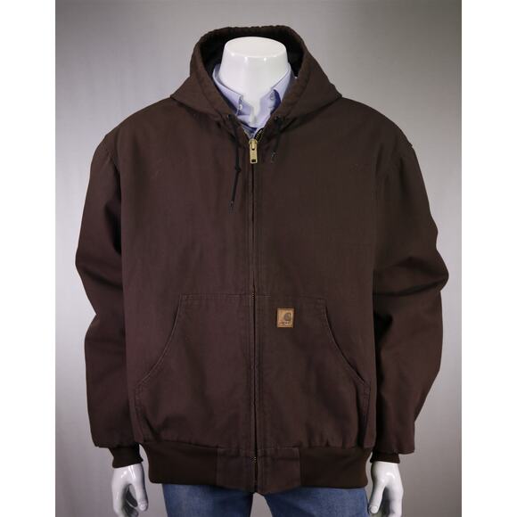 Carhartt Mens J280 DK8 Brown Washed Duck Active Quilt Lined Hooded Jacket 2XL - Picture 2 of 9